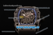 Richard Mille RM35-01 Bubba Watson Tourbillon Manual Winding Carbon Fiber Case with Skeleton Dial and White Dot Markers - Blue Inner Bezel