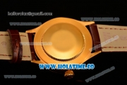 Rolex Cellini Time Asia 2813 Automatic Yellow Gold Case White Dial Brown Leather Strap and Stick/Roman Numeral Markers