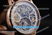 Cartier Ronde De MoonPhase Swiss Tourbillon Manual Winding Rose Gold Case with Skeleton Dial and Brown Leather Strap