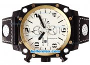 U-BOAT Italo Fontana Chronograph Quartz Movement PVD Case with Gold Bezel-White Dial and Black Markers-Leather Strap