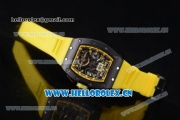 Richard Mille RM011-FM Asia ST25 Automatic PVD Case with Skeleton Dial Arabic Numeral Markers and Yellow Rubber Strap Yellow Inner Bezel