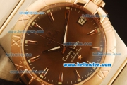 Omega Constellation Co-Axial Swiss ETA 2824 Automatic Steel Case with Rose Gold Bezel and Brown MOP Dial-Two Tone Bracelet(35mm)