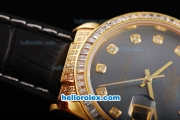 Rolex Datejust Swiss ETA 2836 Automatic Movement Black Dial with Diamond Bezel-Black Leather Strap