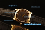 Rolex Cellini Swiss Quartz Yellow Gold Case with Brown Dial and Black Leather Strap-Roman Markers