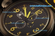 U-Boat Italo Fontana Chronograph Miyota Quartz Movement PVD Case with Black Dial and Yellow Markers-Black Leather Strap