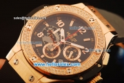 Hublot Big Bang Diamond Bezel Chronograph Swiss Quartz Rose Gold Case With Black Dial and Black Rubber Strap