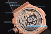 Hublot Aero Bang Chronograph Swiss valjoux 7750-SHG automatic Rose Gold Case with Skeleton Dial Gold Stick Markers and Black Rubber Strap