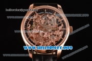Patek Philippe Complicated Skeleton Asia Automatic Rose Gold Case with Skeleton Dial and Black Leather Strap (GF)