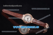 Cartier Ballon Bleu Medium Asia Automatic Rose Gold Case with Silver Dial Roman Numeral Markers and Brown Leather Strap (YF)