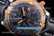 Breitling Chronomat Evolution Swiss Valjoux 7750 Automatic Steel Case with Blue Dial and Yellow Gold Roman Numeral Markers (BP)