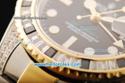 Rolex GMT Master II Swiss ETA 2836 Automatic Movement Diamond Bezel with White Markers and Two Tone Strap