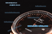 IWC Portuguese 2813 Automatic Rose Gold Case with Numeral Markers Black Leather Strap and Black Dial