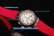 Hublot Big Bang Chronograph Swiss Quartz Movement PVD Case with Diamond Bezel and Pink Rubber Strap-Lady Model