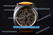 Panerai Luminor 1950 Tourbillon GMT PAM00528 Asia ST22 Manual Winding Ceramic Case with Skeleton Dial and Brown Leather Strap Stick/Arabic Numeral Markers