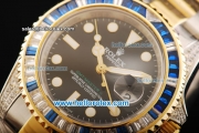 Rolex GMT Master II Swiss ETA 2836 Automatic Movement Black Dial with White Markers and Two Tone Strap