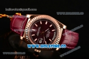 Rolex Day-Date Asia 2813 Automatic Rose Gold Case with Purple Dial Stick Markers and Purple Leather Strap