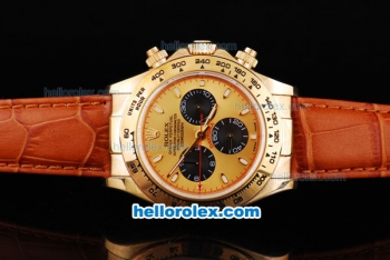 Rolex Daytona Oyster Perpetual Automatic Gold Case with Gold Bezel,Yellow Dial and White Marking-Leather Strap