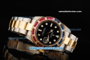 Rolex GMT Master II Swiss ETA 2836 Automatic Movement Black Dial with Colorful Diamond Bezel and Two Tone Strap