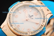 Hublot Big Bang Swiss Quartz Movement Rose Gold Case with Diamond Bezel and Blue Rubber Strap