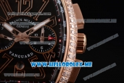 Franck Muller Vanguard Miyota OS20 Quartz Rose Gold Case with Black Dial Black Leather Strap and Diamonds Bezel