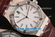 Audemars Piguet Royal Oak 41MM Asia Automatic Steel Case with White Dial Diamonds Bezel and Stick Markers