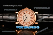 Cartier Rotonde De Miyota Quartz Rose Gold Case with Diamonds Markers White Dial and Black Leather Strap