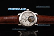 Audemars Piguet Jules Audemars Swiss Tourbillon Manual Winding Movement White Dial with Roman Numerals and Brown Leather Strap