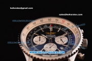 Breitling Navitimer Chronograph Quartz Movement Black Dial with Silver Stick Marking and Three Small Dials-Black Leather Strap