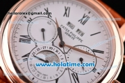 Patek Philippe Complications Asia Automatic Rose Gold Case with Brown Leather Strap Roman Numeral Markers and White Dial