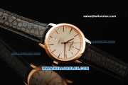 Vacheron Constantin Patrimony Swiss ETA 2836 Automatic Movement Rose Gold Case with Stick Markers and Alligator Strap