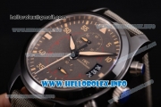 IWC Pilot's Watch Top Gun Miramar Chrono Swiss Valjoux 7750 Automatic Ceramic Case with Brown Dial and Grey Nylon/Leather Strap (YL)