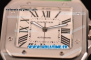 Cartier Santos 100 Large Asia Automatic Steel Case with Green Leather Strap Black Roman Numeral Markers and White Dial