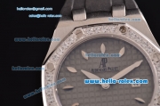 Audemars Piguet Royal Oak Lady Miyota OS2035 Quartz Steel Case with Diamond Bezel Grey Dial and Black Rubber Strap