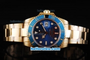 Rolex Submariner Automatic Movement Full Gold with Blue Dial-White Markers and Blue Ceramic Bezel