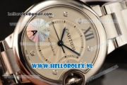 Cartier Ballon Bleu De Large Swiss ETA 2671 Automatic Steel Case Silver Dial Diamonds Markers and Steel Bracelet