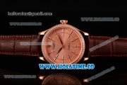 Rolex Cellini Asia Automatic Rose Gold Case with Stick Markers Rose Gold Dial and Brown Leather Strap - Diamonds Bezel