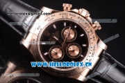 Rolex Cosmograph Daytona Clone Rolex 4130 Automatic Rose Gold Case with Black Dial Stick Markers and Brown Leather Strap (BP)
