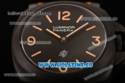 Panerai Luminor Base Logo PAM 360 Swiss ETA 6497 Manual Winding Carbon Fiber Case with Black Dial Brown Leather Strap and Yellow Stick/Arabic Numeral Markers (H)