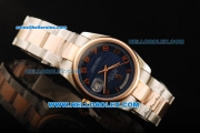 Rolex Day-Date Swiss ETA 2836 Automatic Movement Steel Case with Blue Dial and Rose Gold Bezel-Two Tone Strap