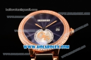 Cartier Rotonde De Miyota Quartz Rose Gold Case/Bracelet with Blue Dial and Diamonds Bezel