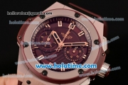 Hublot King Power Chrono Swiss Valjoux 7750 Automatic Rose Gold Case with Brown Rubber Strap and Rose Gold Markers (YR)