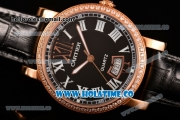 Cartier Rotonde De Miyota Quartz Rose Gold Case with Rose Gold Dial Diamonds Bezel and White Roman Numeral Markers