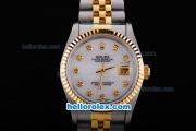 Rolex Datejust Oyster Perpetual Automatic with White Dial,Diamond Marking and Gold Bezel