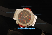 Hublot Big Bang Chronograph Miyota Quartz Movement Steel Case with Black Dial and Red Markers-Black Rubber Strap