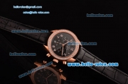 Omega Speedmaster Chrono Swiss Quartz Rose Gold Case Diamond Bezel with Black Leather Strap and Black Dial Numeral Markers