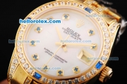 Rolex Datejust Automatic Movement Golden Case with White Dial and Blue Diamond Markers