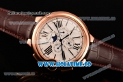 Cartier Ballon Bleu De 44MM Asia Automatic Rose Gold Case with White Dial Black Roman Numeral Markers and Brown Leather Strap