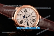 Cartier Ballon Bleu De 44MM Asia Automatic Rose Gold Case with White Dial Black Roman Numeral Markers and Brown Leather Strap