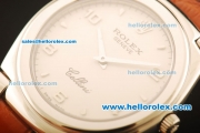 Rolex Cellini Swiss Quartz Steel Case with White Dial and Brown Leather Strap