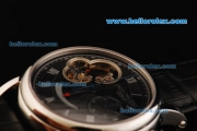 Patek Philippe Tourbillon Swiss Valjoux 7750 Manual Winding Movement Steel Case with Black Dial and Black Leather Strap